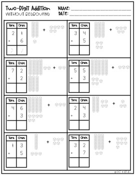 Two Digit Addition No Regrouping With Base Ten Blocks TpT