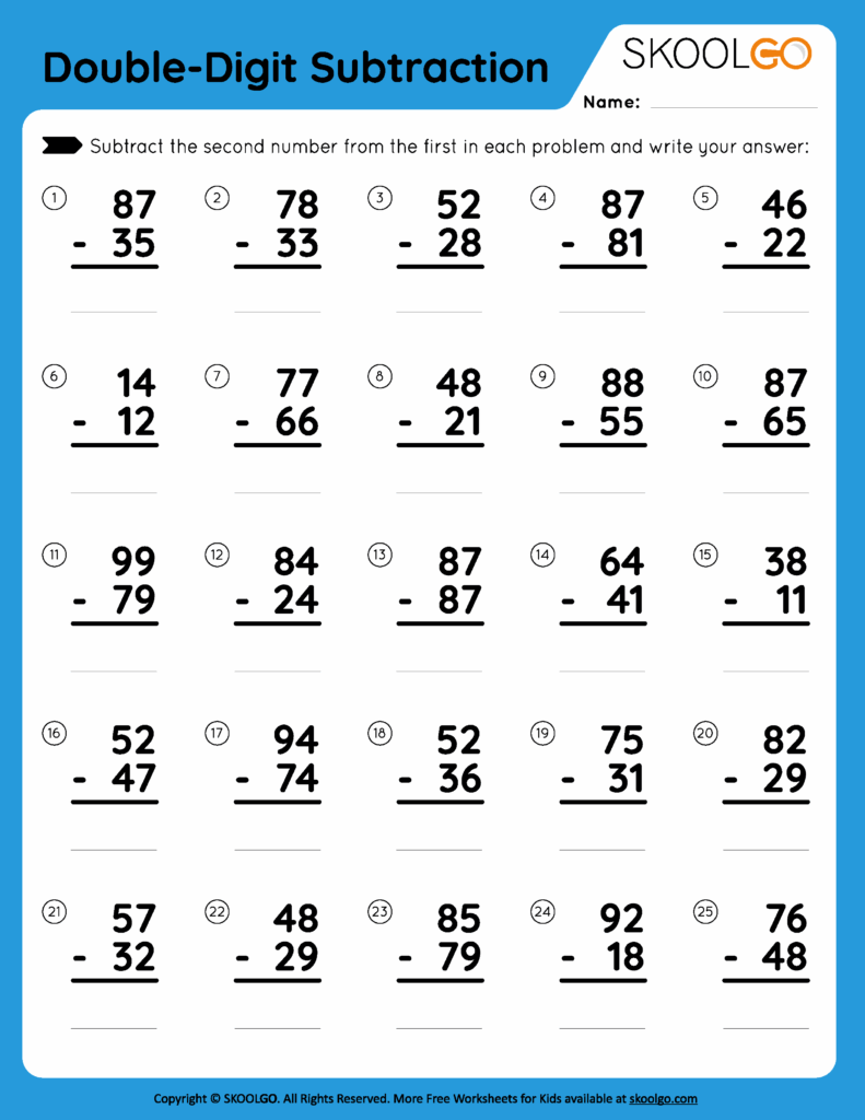 Two Digit Subtraction Worksheet