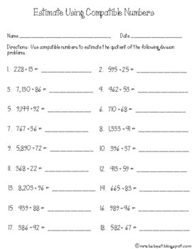 Using Compatible Numbers To Estimate Division By Mrs B 39 s Best TpT