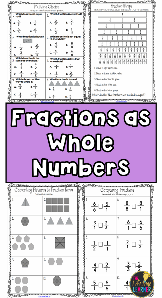 Whole Numbers As Fractions Worksheets