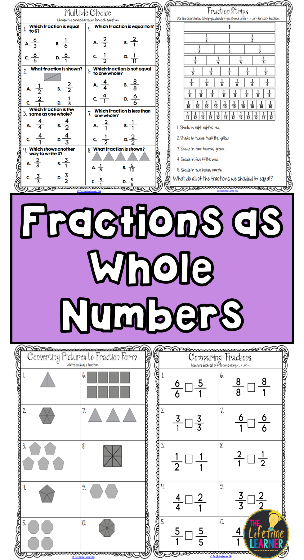 Whole Numbers As Fractions Worksheets