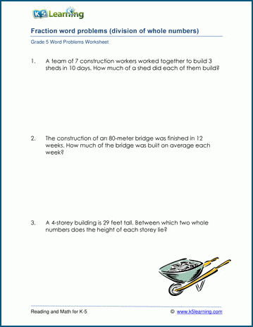 Word Problem Worksheets Division Of Whole Numbers With Fractional