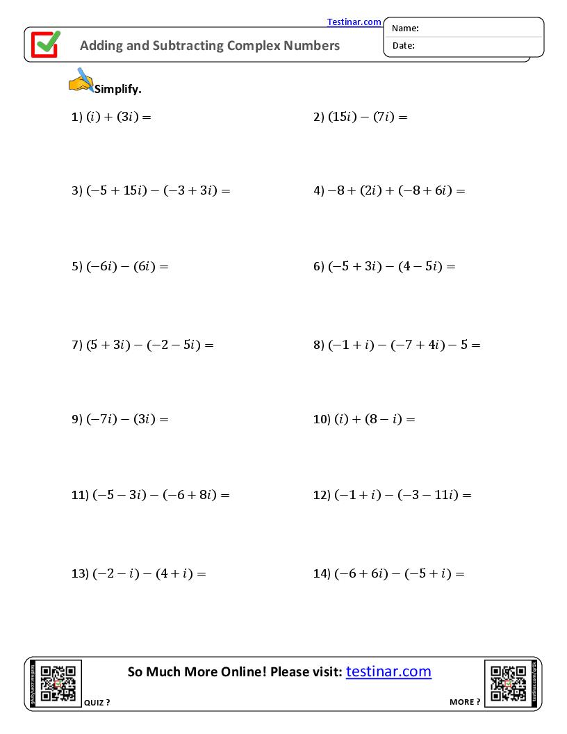 Worksheets Complex Numbers