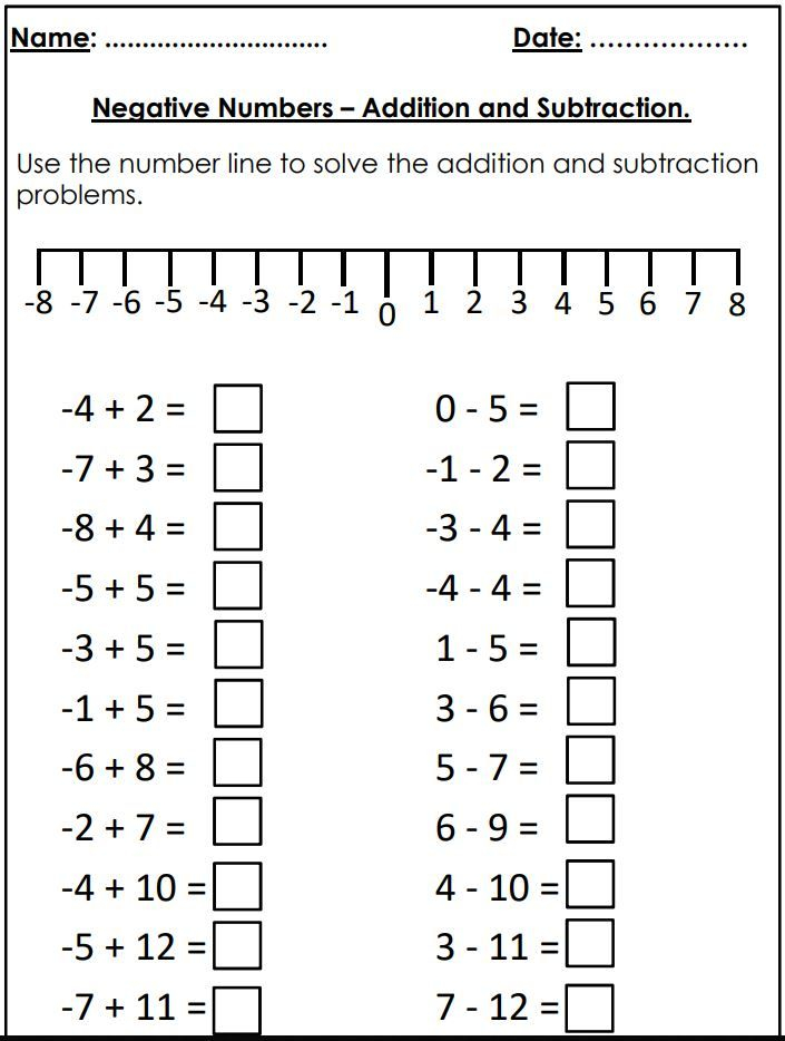 Worksheets For Adding And Subtracting Negative Numbers Addin