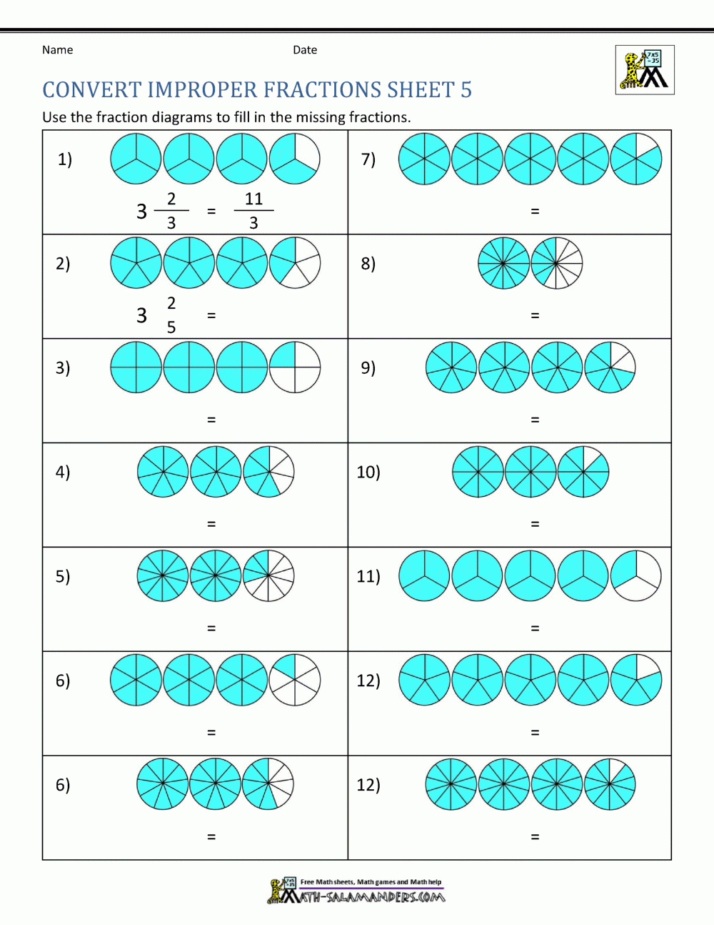 Worksheets Grade 5 Free Printable Improper Fractions To Mixed Numbers 