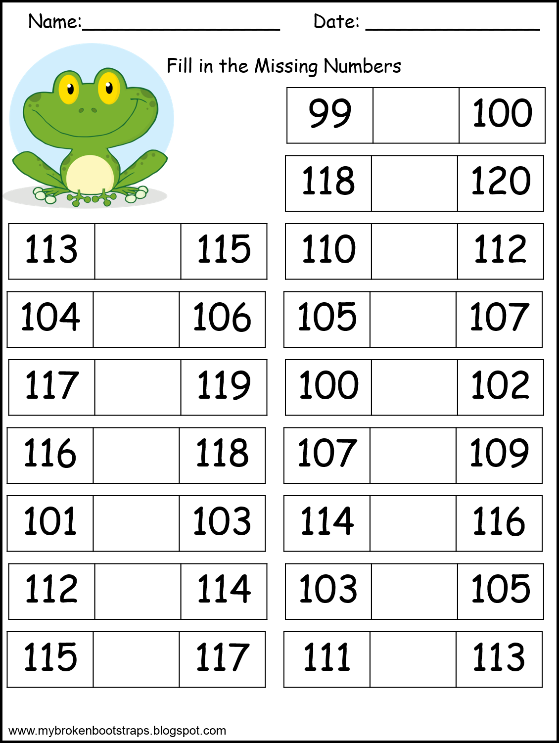 Worksheets Missing Numbers 1 To 100