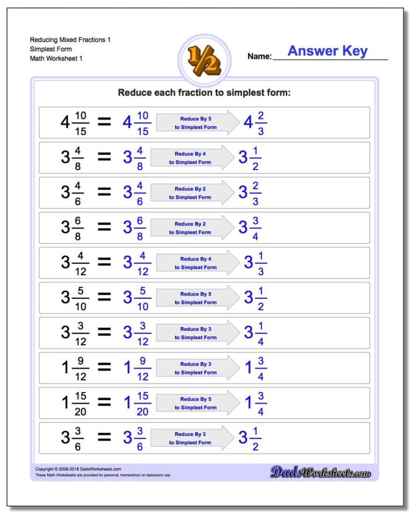 Worksheets On Reducing Fractions