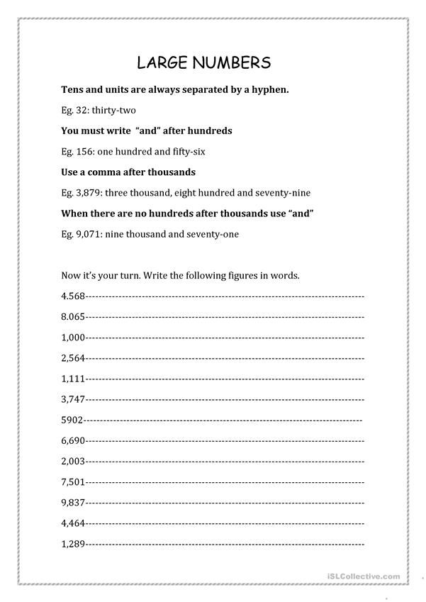 Writing Large Numbers In Words Worksheet Easy Math Worksheets