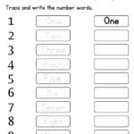 Writing Number Names 1 To 20 Worksheet Tracing Number Words For Grade