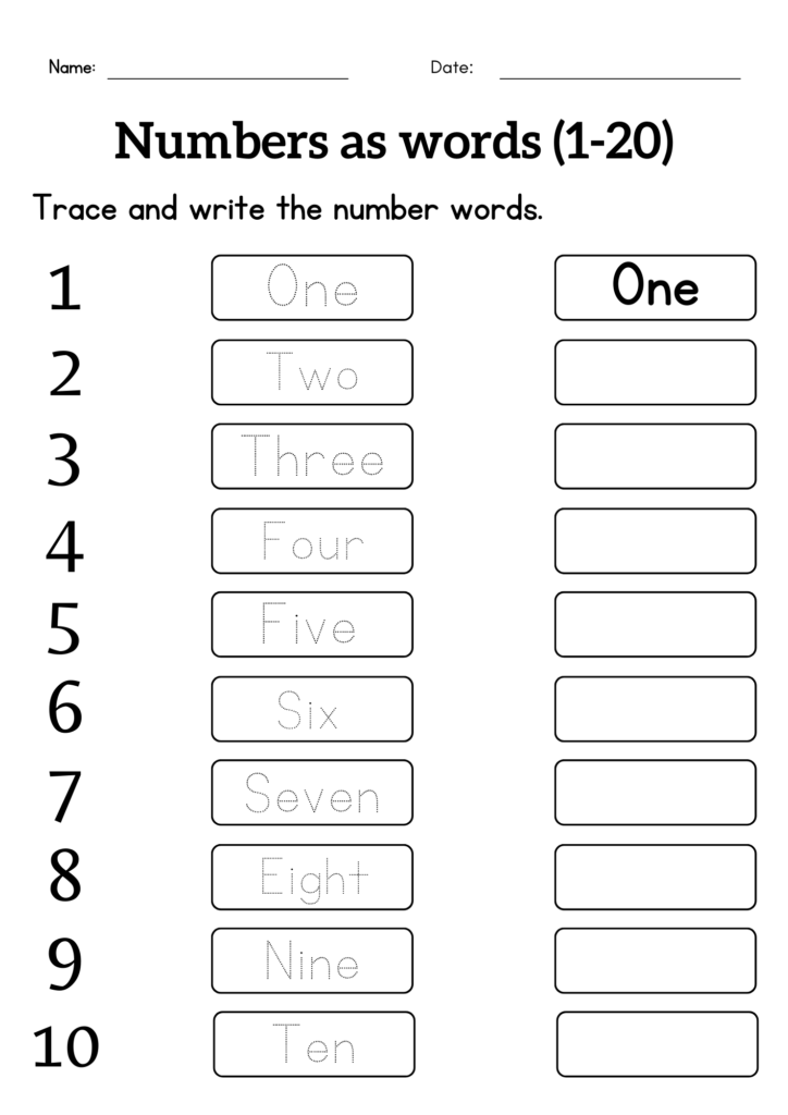 Writing Number Names 1 To 20 Worksheet Tracing Number Words For Grade 