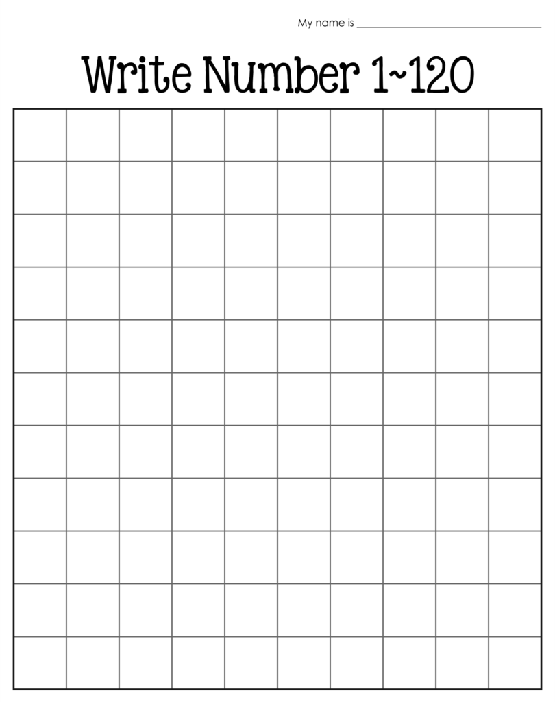 Writing Numbers 1 120 Worksheet Number Chart Writing Practice 