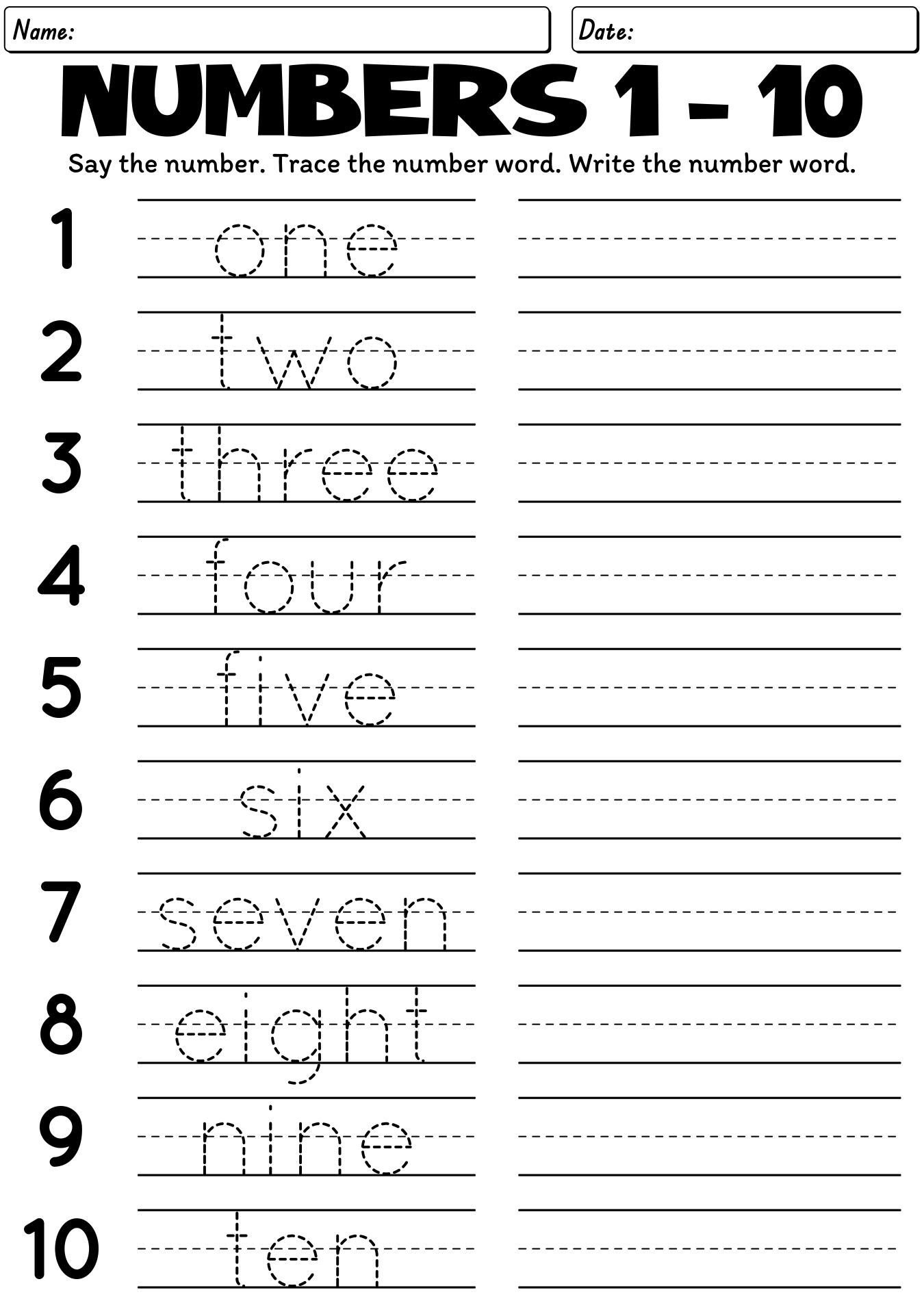 Writing Numbers 1 20 In Words Worksheets