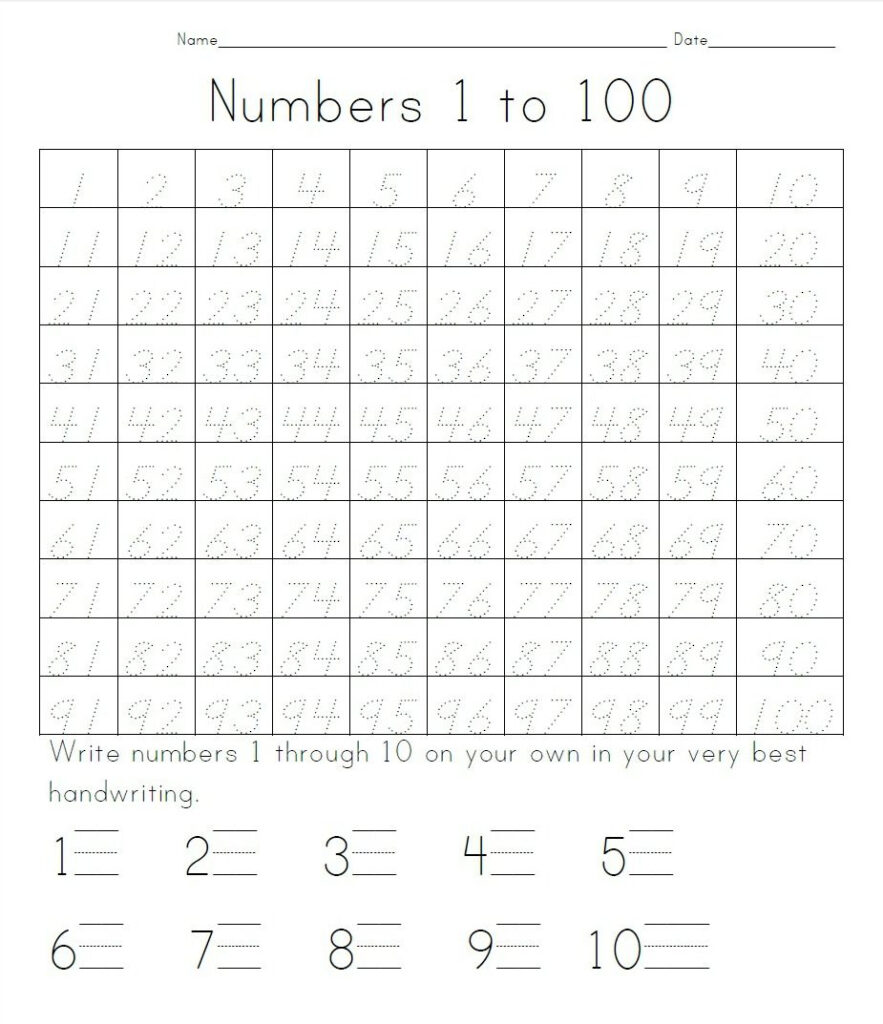 Writing Numbers 1 To 100