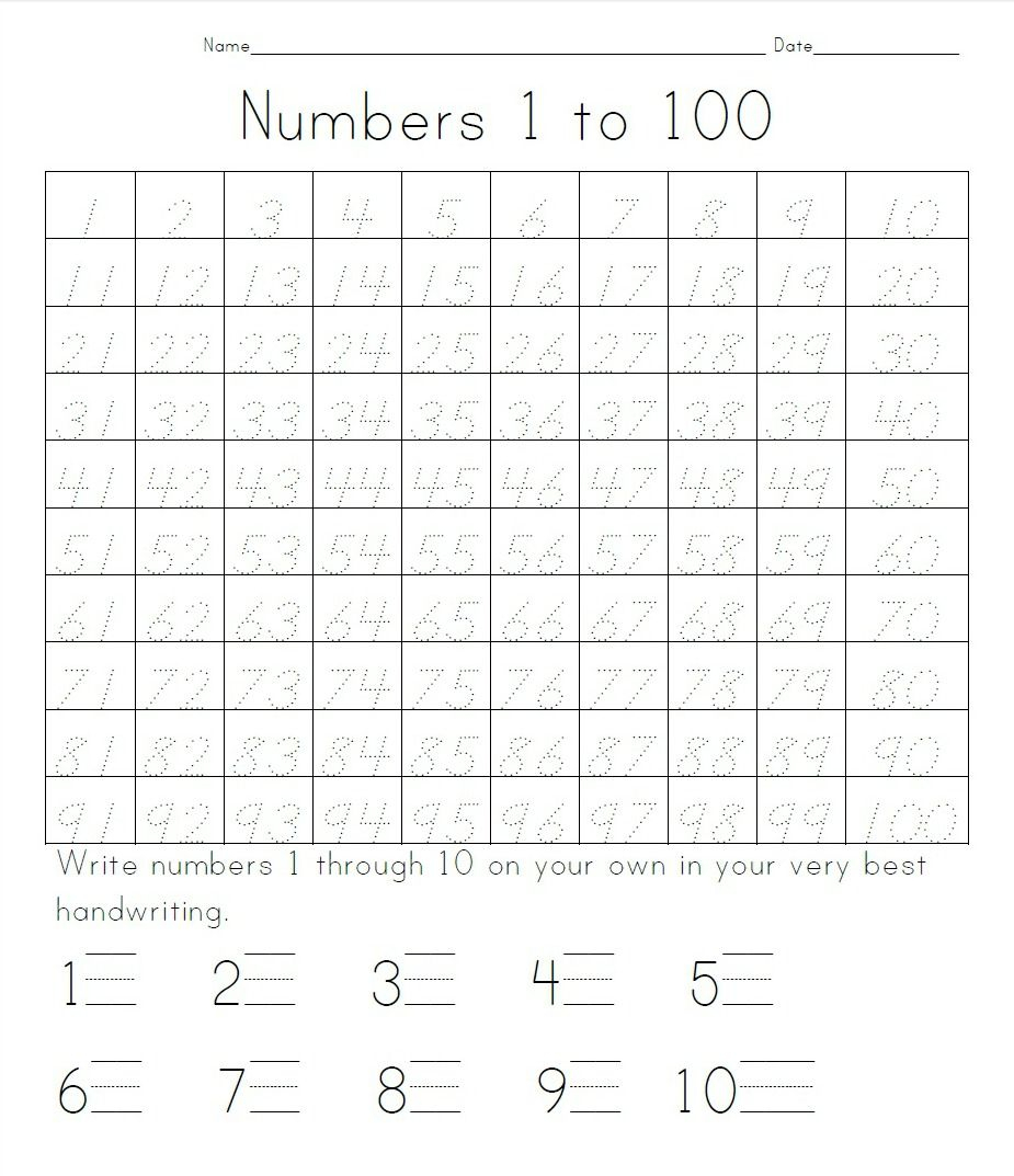 Writing Numbers 1 To 100