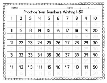 Writing Numbers 1 To 50 Worksheet