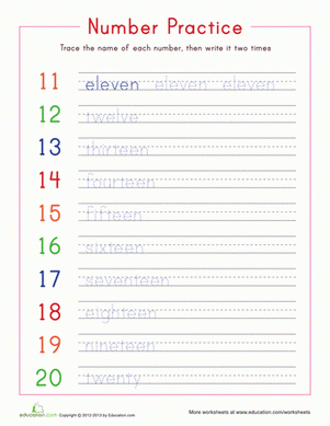 Writing Numbers 11 20 Worksheet Education