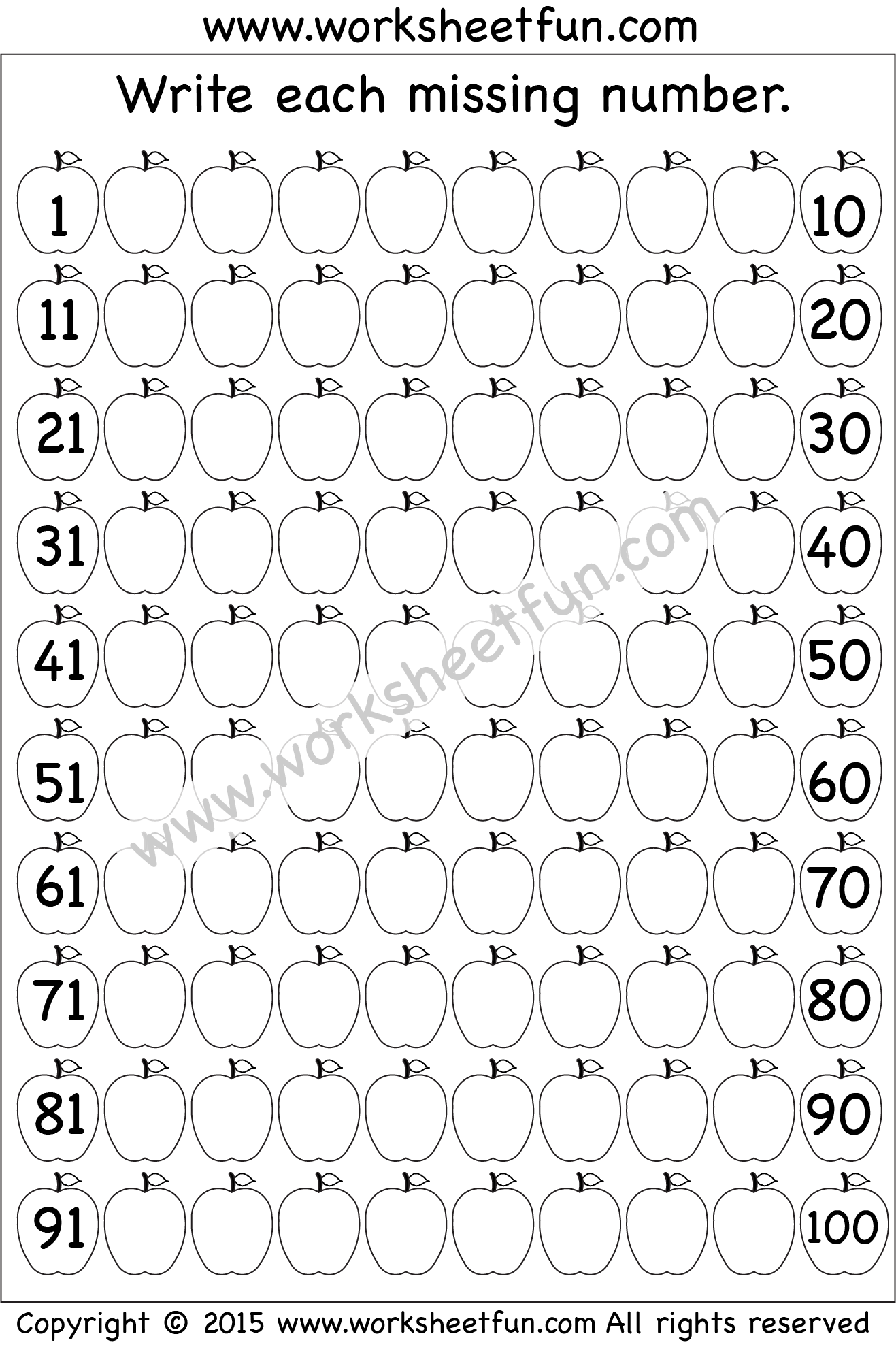 Writing Numbers From 1 To 100 Worksheet