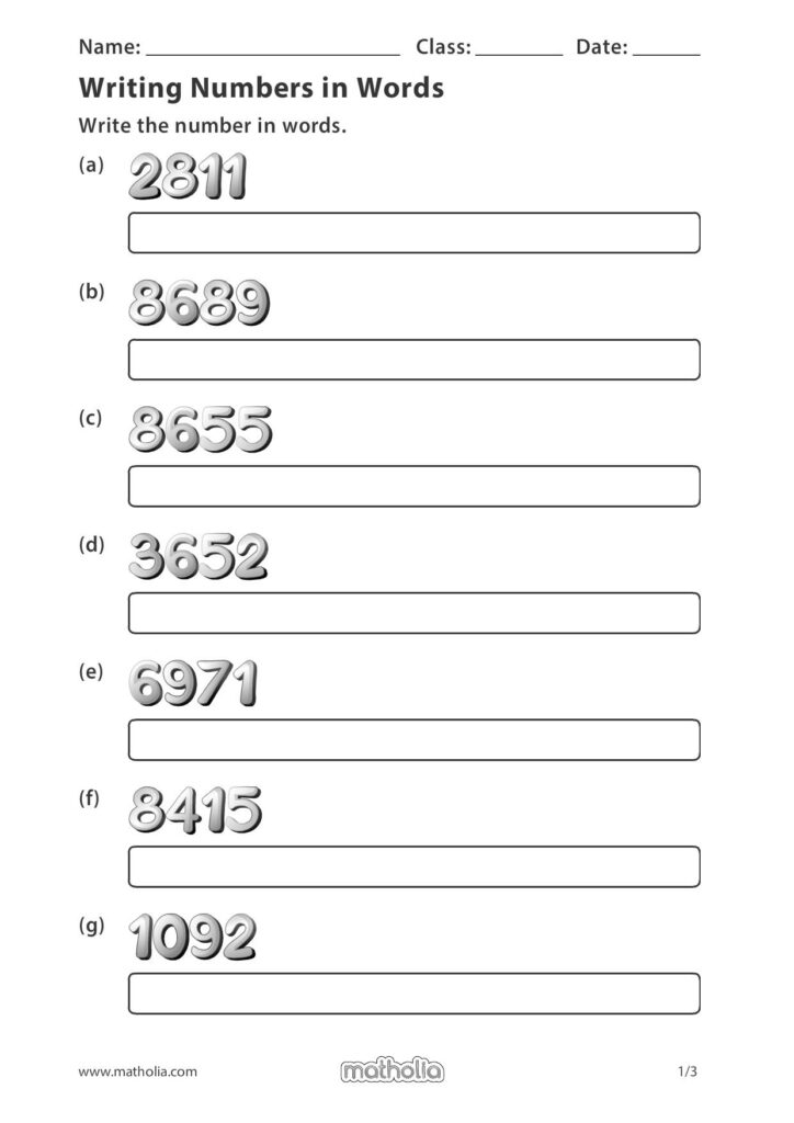Writing Numbers In Word Form Worksheets