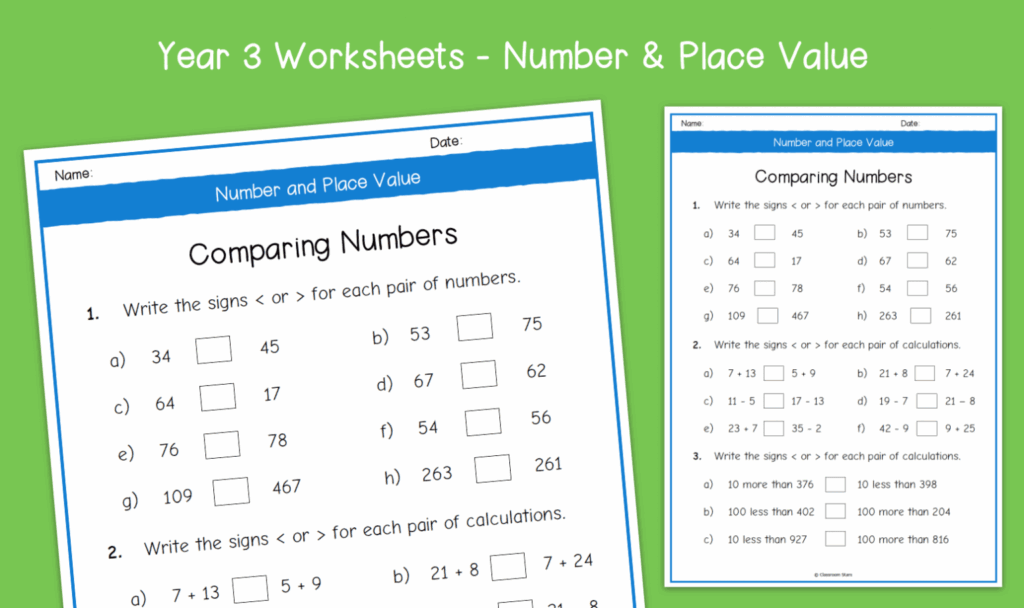 Year 3 Comparing Numbers Using Greater Than And Less Than Signs 