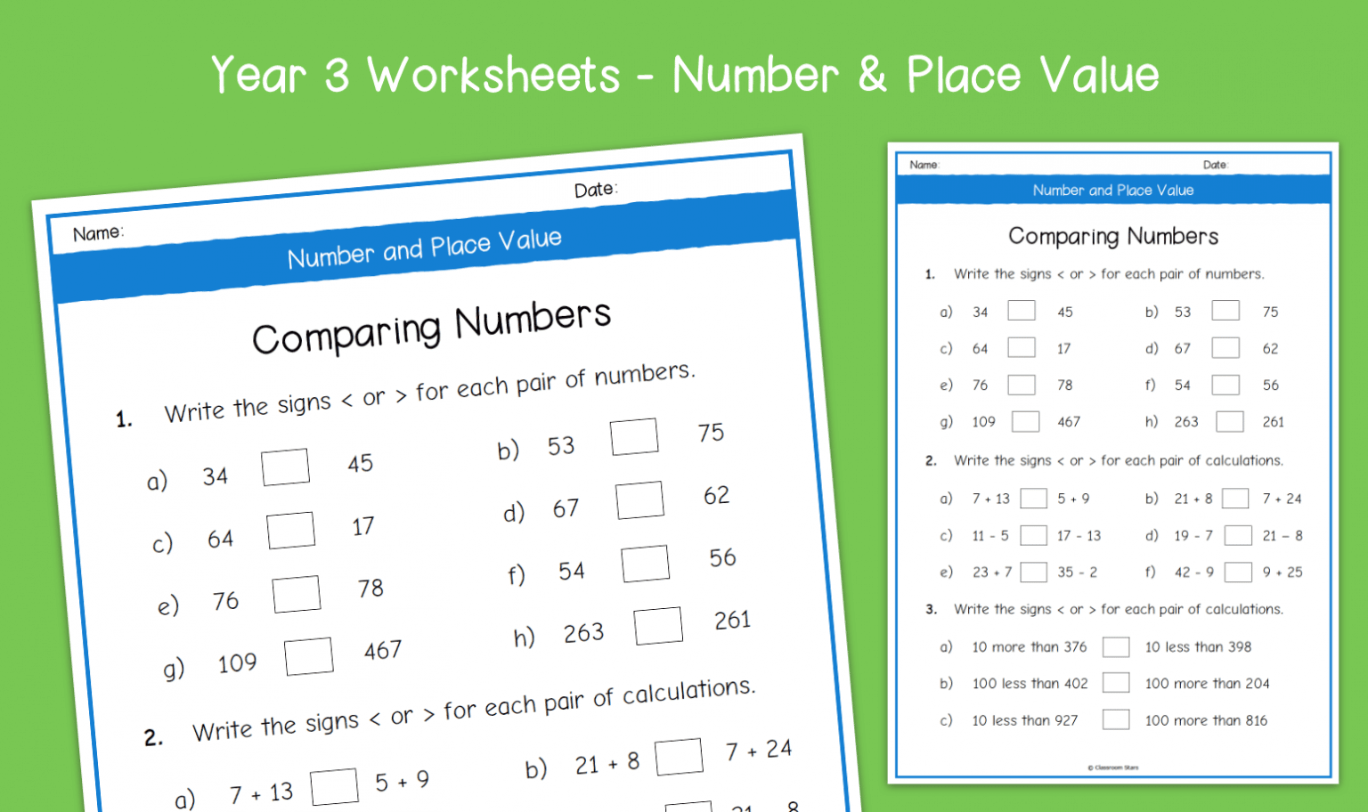 Year 3 Comparing Numbers Using Greater Than And Less Than Signs 