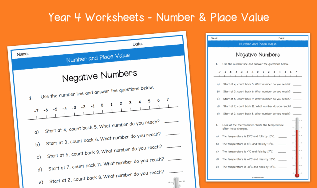 Year 4 Negative Numbers Worksheets KS2 Number Place Value 