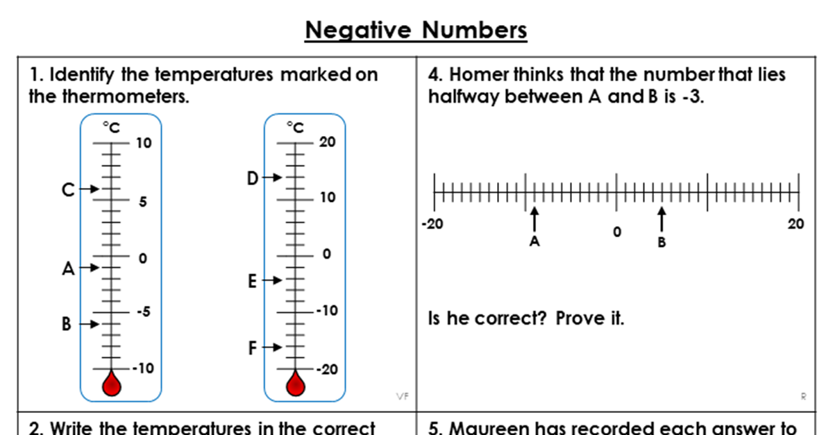 Year 5 Negative Numbers Lesson Classroom Secrets Classroom Secrets